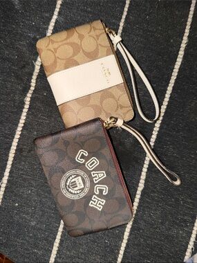 Coach Double Wristlet Set in Brown & Cream